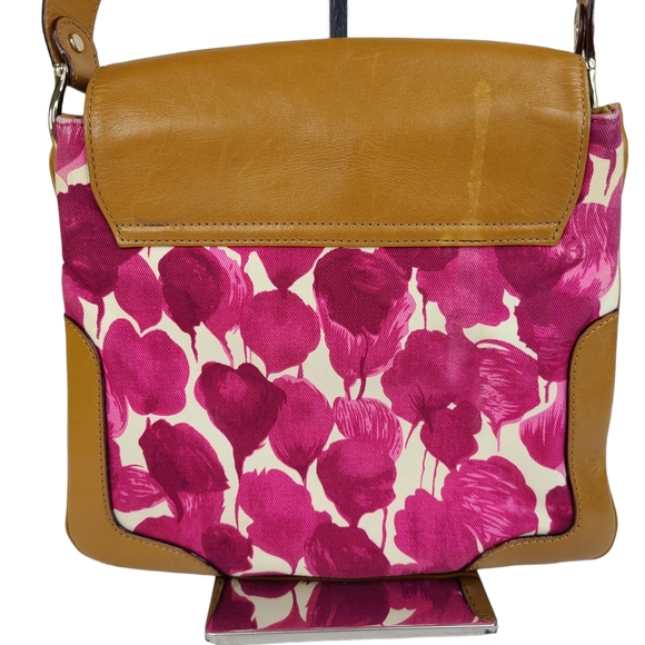 Kate Spade New York brown leather & pink abstract floral shoulder bag - Picture 4 of 16